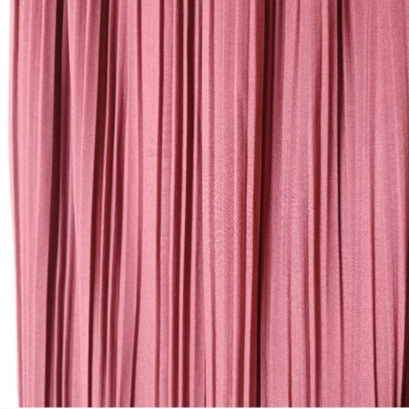Dusty Rose Micro Pleated Maxi Skirt Elastic Waist Flowy One Size - Picture 6 of 14